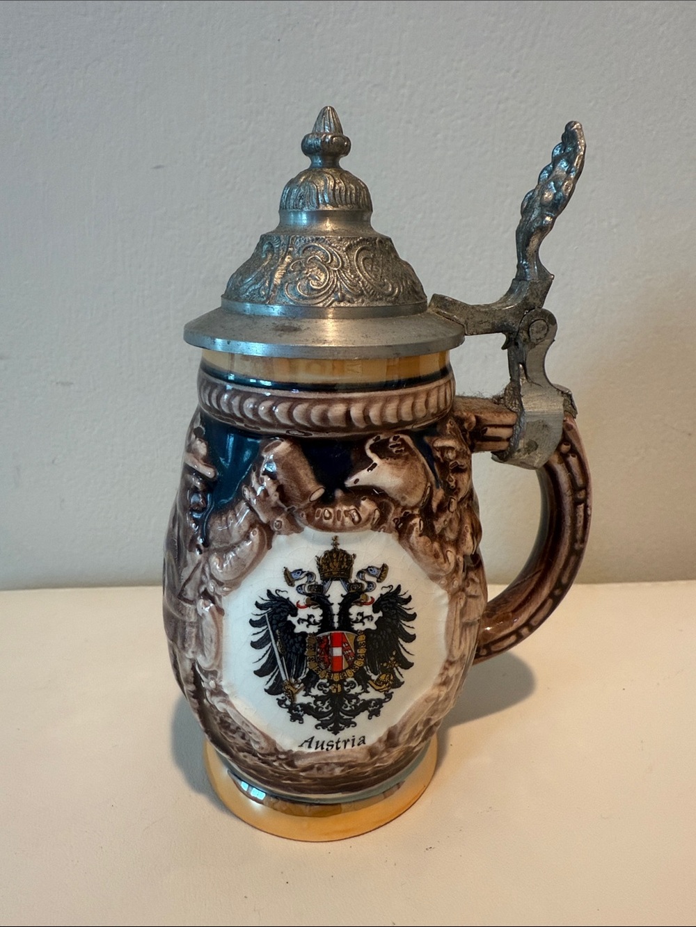 Austria Ceramic Beer Stein with Pewter Lid -Coat of Arms